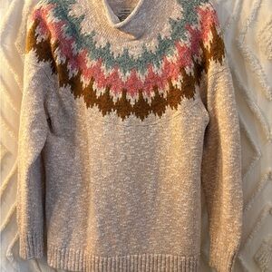 L.L. Bean Women's Cowl Neck Sweater - Pink, Brown, Cream